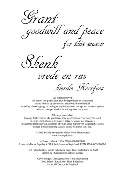 Grant goodwill and peace for this season - Skenk vrede en rus hierdie Kersfees