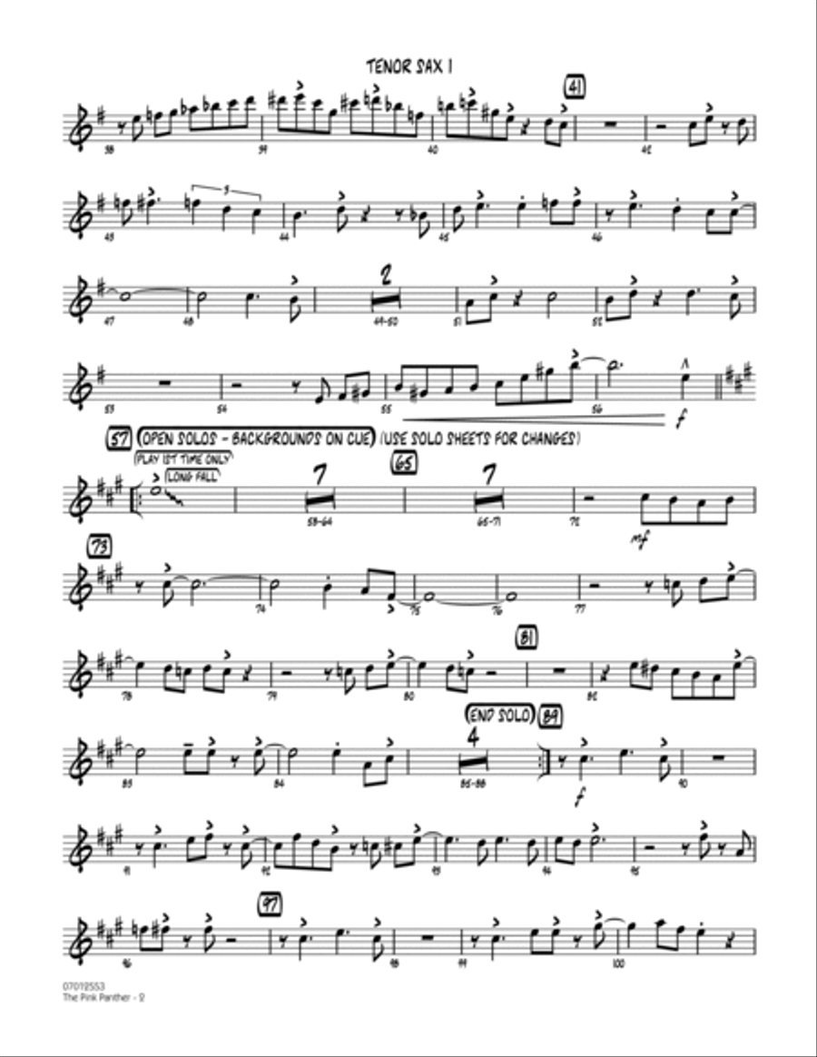 The Pink Panther (arr. Mike Tomaro) - Tenor Sax 1 Jazz Ensemble scores gallery preview page 2