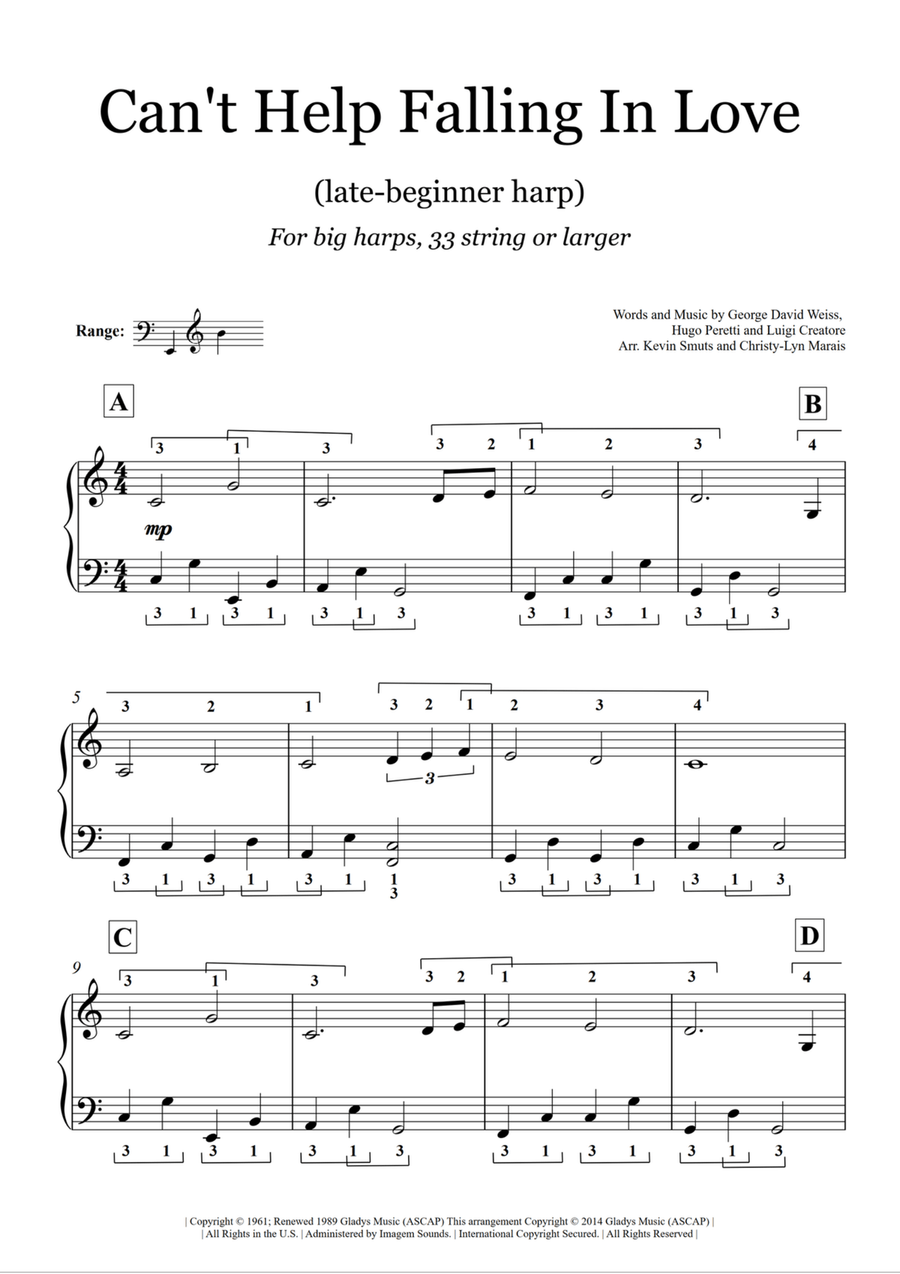 Can't Help Falling In Love Celtic Harp scores gallery preview page 2