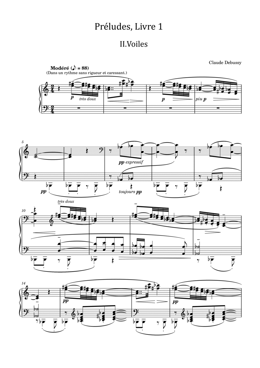 Debussy Preludes, Livre 1, L.117 No. 2, Voiles - For Piano Solo Original Piano Solo scores gallery preview page 1