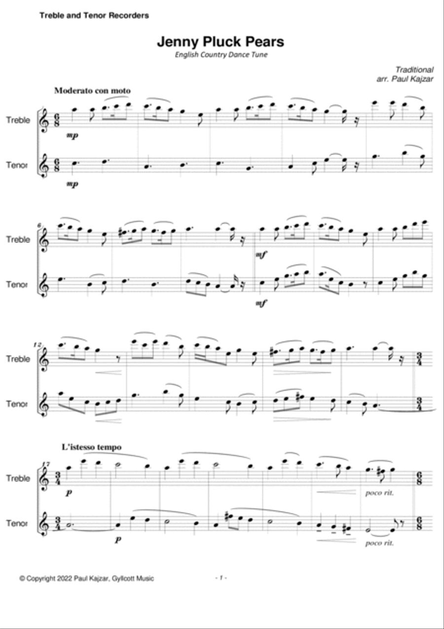 Jenny Pluck Pears (Treble and Tenor Recorder Duet) Woodwind Duet scores gallery preview page 2