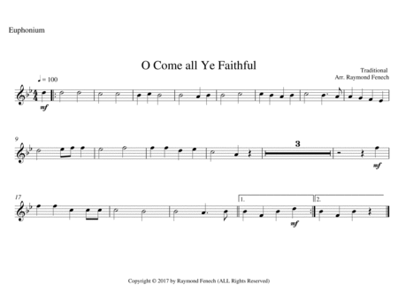 O Come All Ye Faithful - Christmas Sing along (For Brass Quintet - 2 Trumpets, Horn, Euphonium and T image number null