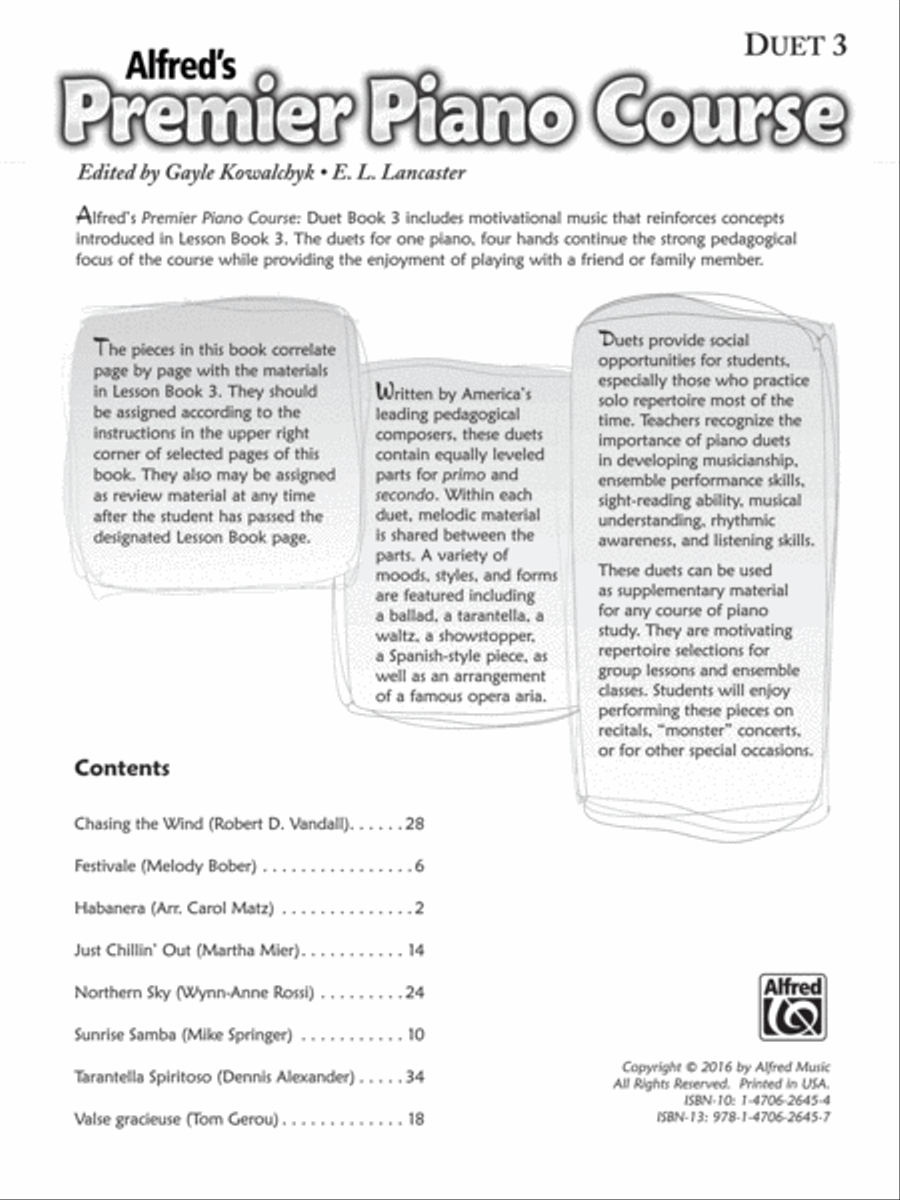 Premier Piano Course, Duet 3 Piano Method scores gallery preview page 1