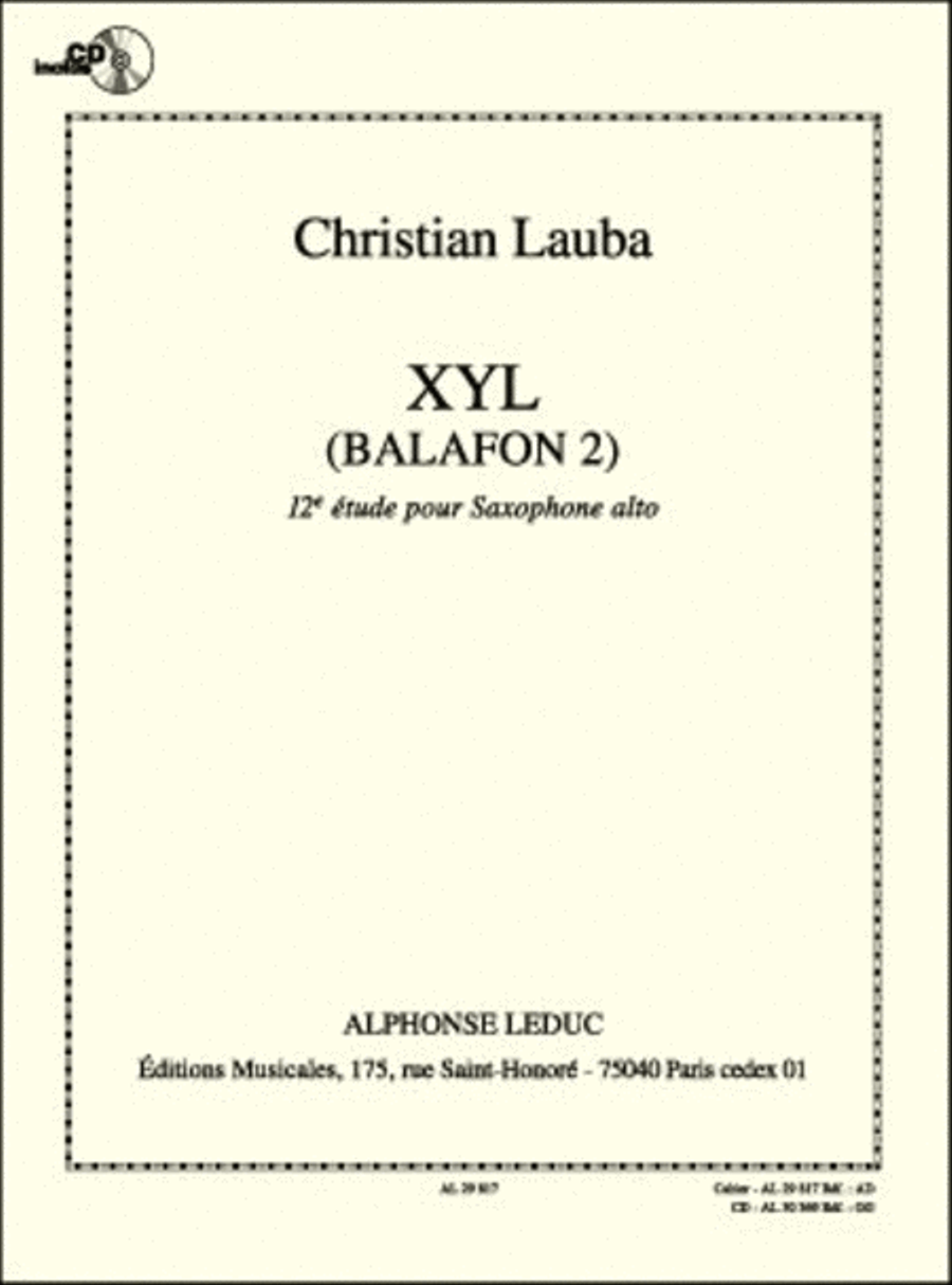 Xyl Balafon 2, 12th Study For Alto Saxophone Avec Cd Al30369 Alto Saxophone scores gallery preview page 1