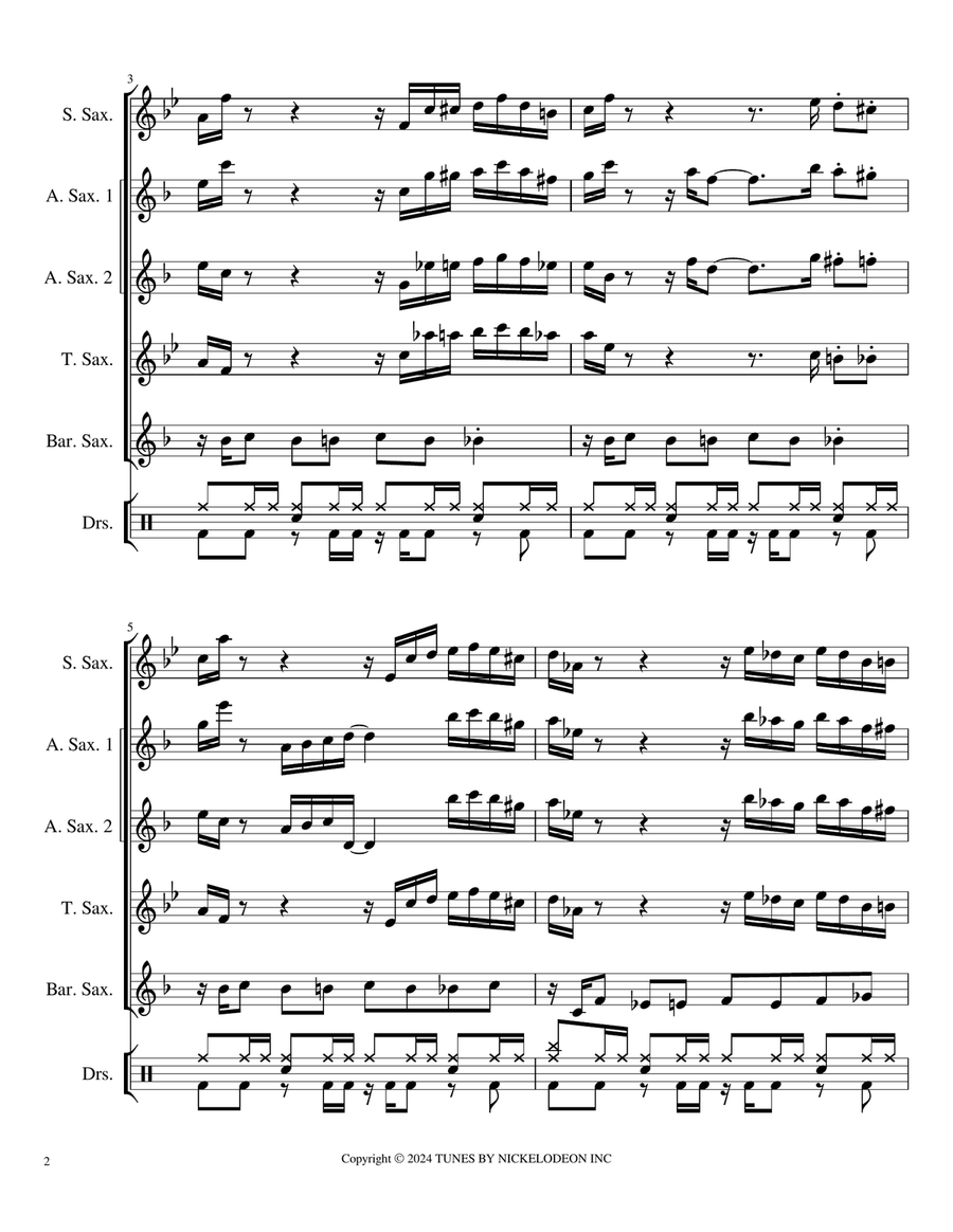 Hey Arnold! - Main Title Theme Saxophone Quintet scores gallery preview page 2