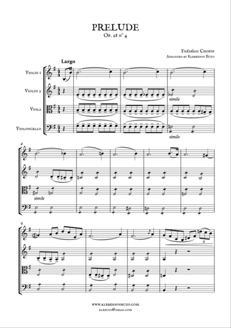 Prelude op. 28 n° 4 String Quartet scores gallery preview page 2