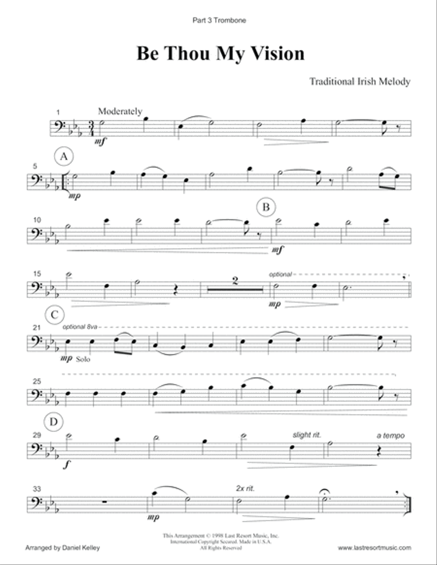 Be Thou My Vision for Brass Quartet (Trumpets, French Horn, Trombone & Bass Trombone or Tuba) with o Brass Quartet scores gallery preview page 6