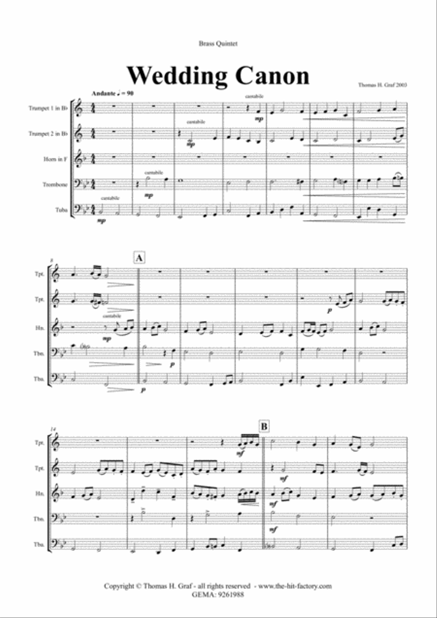 Wedding Canon - Festive Concert Piece - Brass Quintet Brass Quintet scores gallery preview page 1