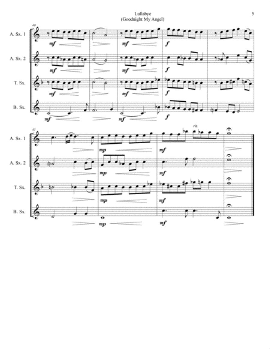 Lullabye (Goodnight, My Angel) Woodwind Quartet scores gallery preview page 5