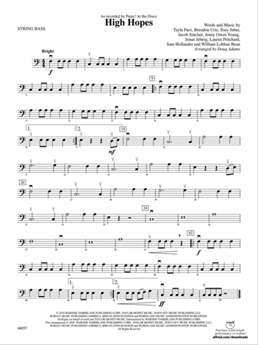 High Hopes: String Bass String Orchestra scores gallery preview page 1