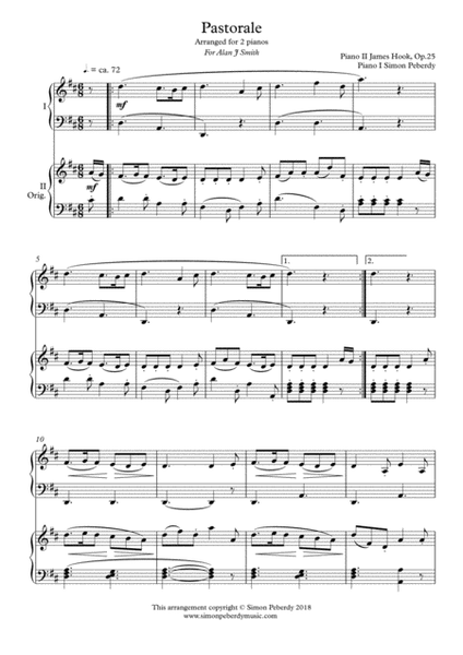 Pastorale by Hook for 2 pianos (additional piano part by Simon Peberdy). Easy music for 2 pianos. image number null