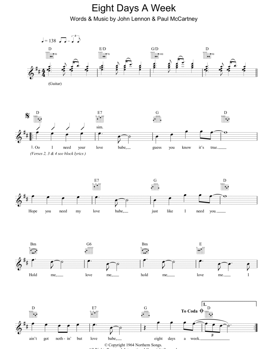 Eight Days A Week Piano scores gallery preview page 1