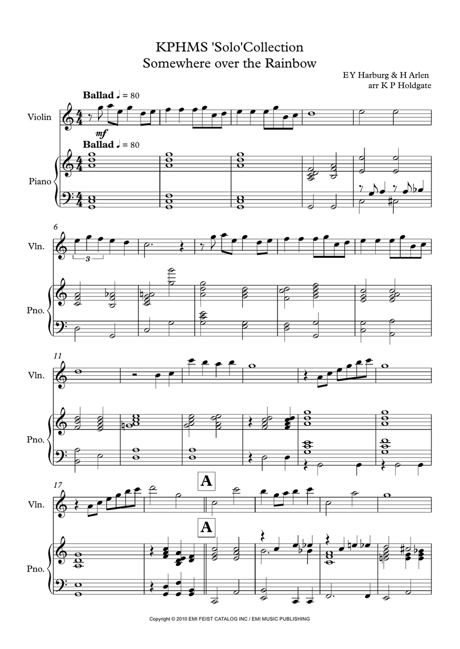 Over The Rainbow Violin Solo scores gallery preview page 1