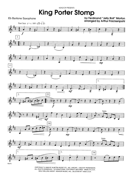 King Porter Stomp - Eb Baritone Saxophone by Arthur Frackenpohl Baritone Saxophone - Digital Sheet Music