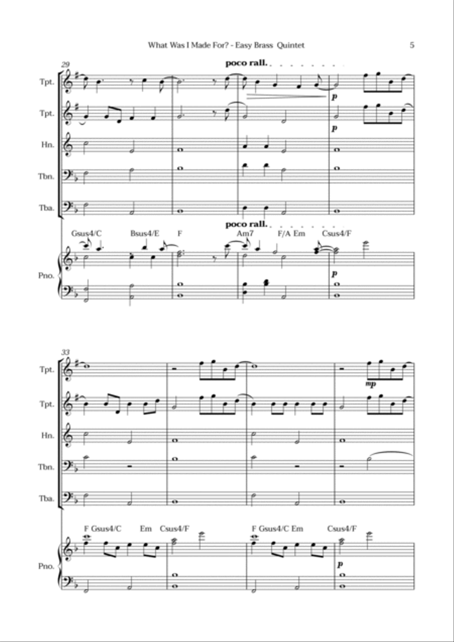 What Was I Made For? Brass Quintet scores gallery preview page 5