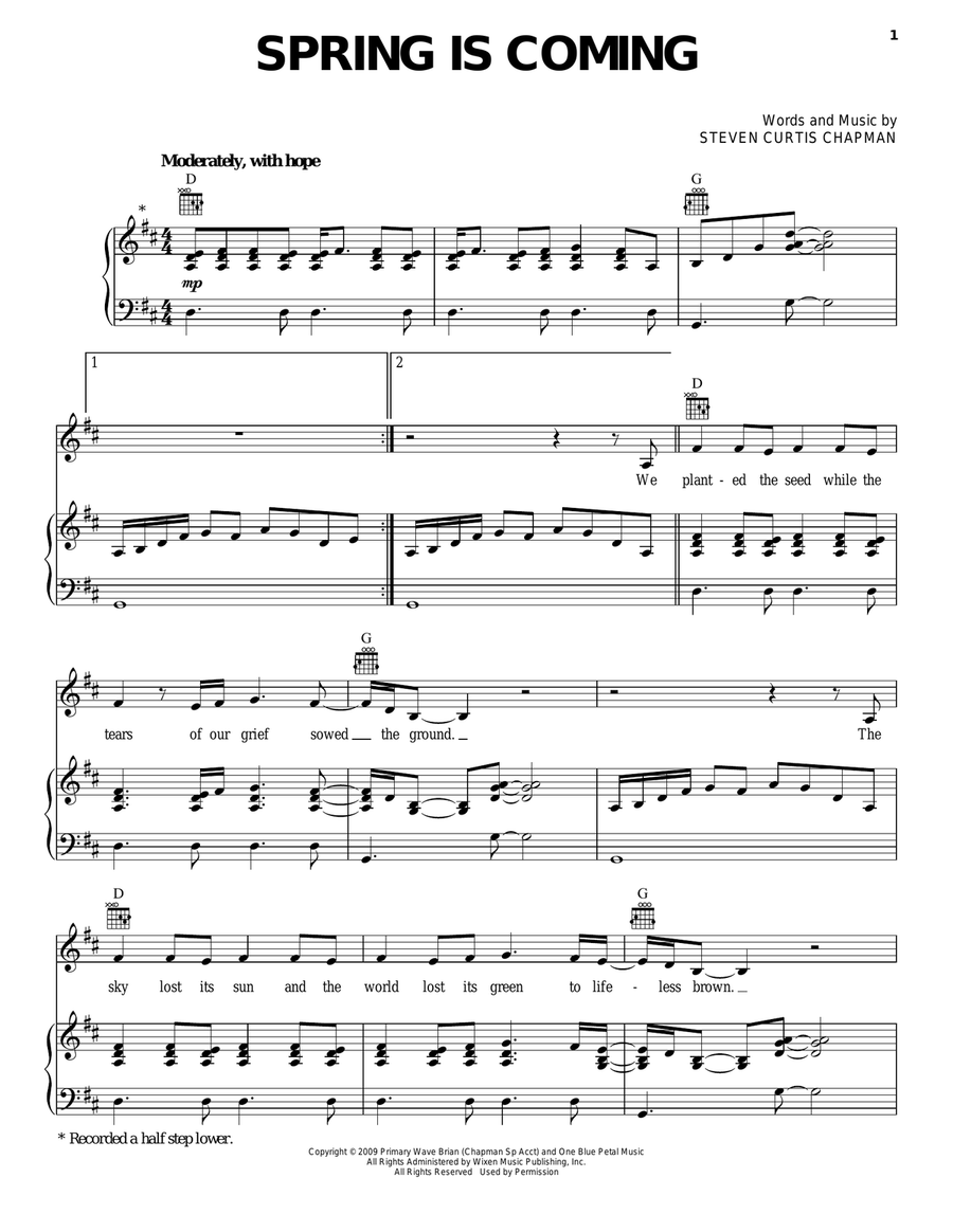Spring Is Coming Piano, Vocal, Guitar scores gallery preview page 1