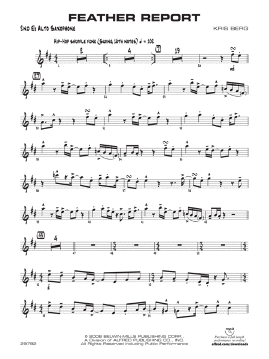 Feather Report: 2nd E-flat Alto Saxophone Jazz Ensemble scores gallery preview page 1