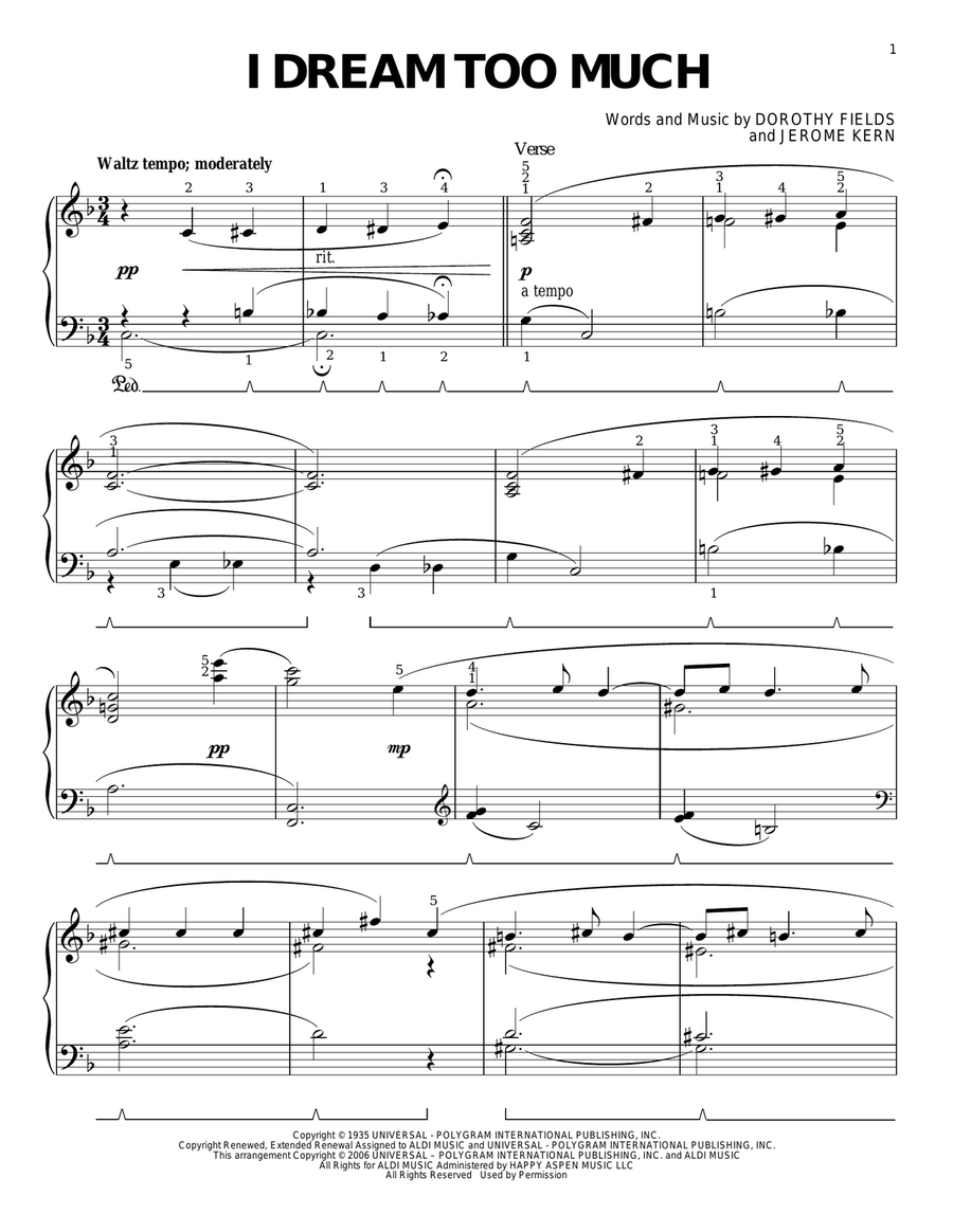 I Dream Too Much Piano Solo scores gallery preview page 1