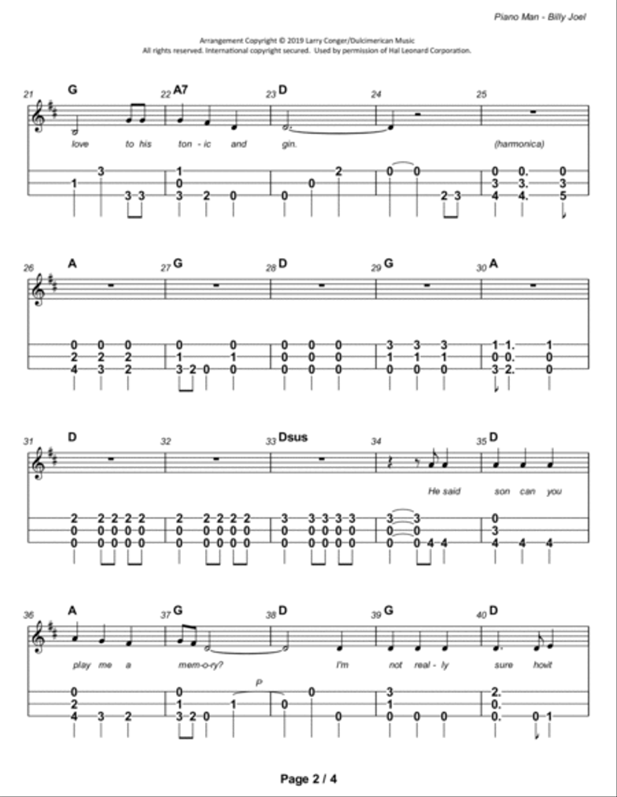 Piano Man Dulcimer scores gallery preview page 3