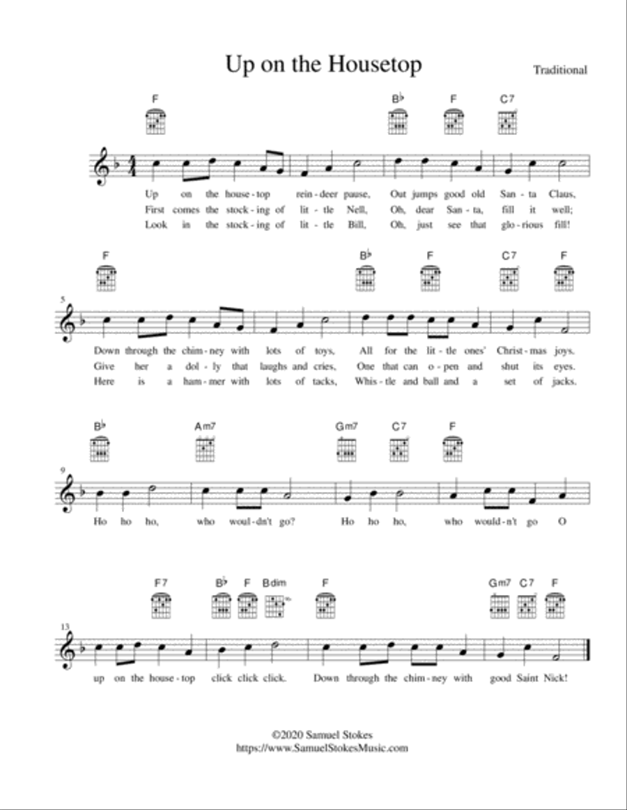 Up on the Housetop - lead sheet in F major Acoustic Guitar scores gallery preview page 1