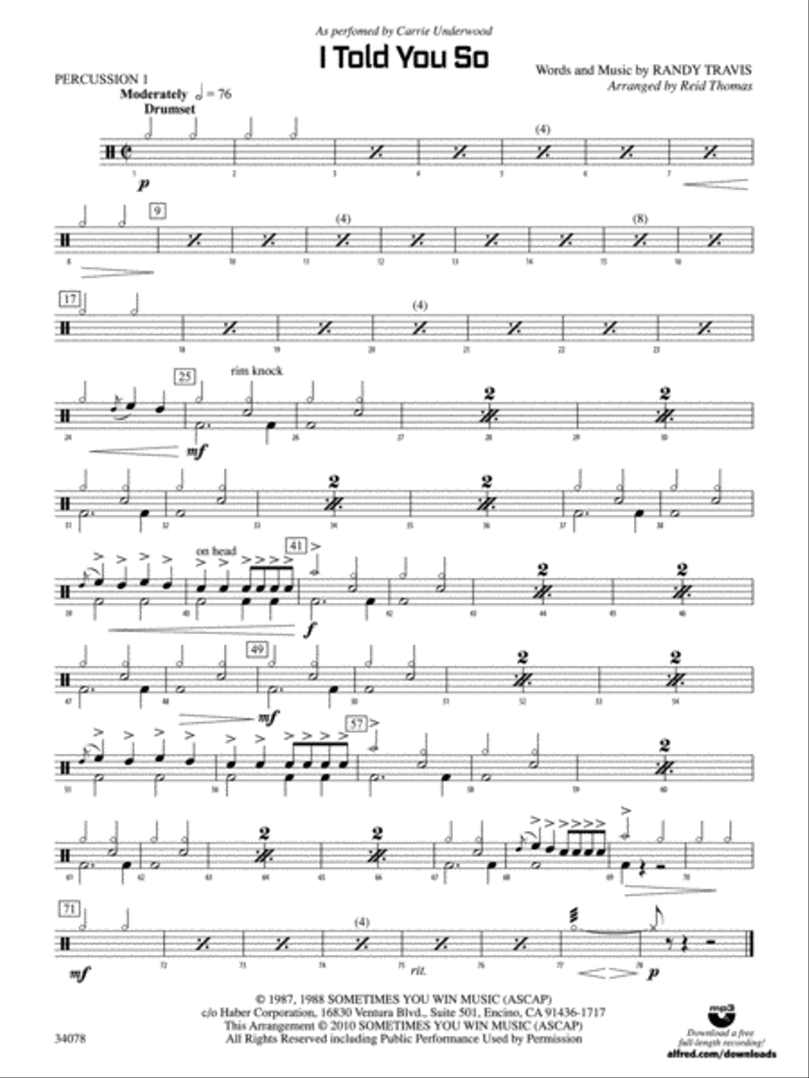 I Told You So: 1st Percussion Concert Band scores gallery preview page 1