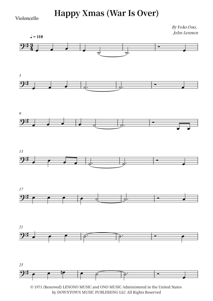 Happy Xmas (War Is Over) Cello Solo scores gallery preview page 1