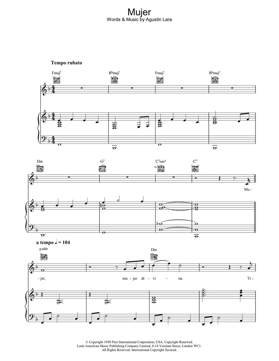 Mujer Piano, Vocal, Guitar scores gallery preview page 1