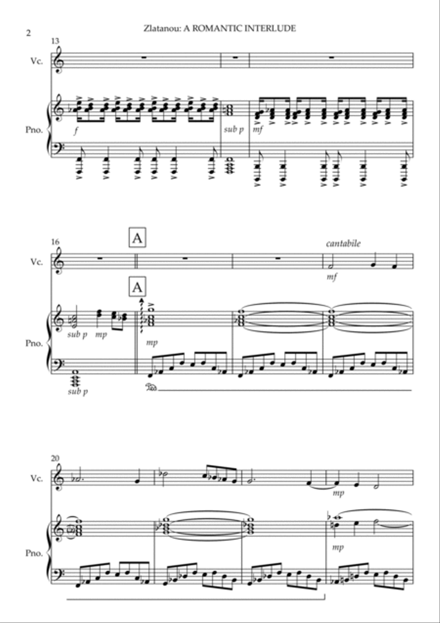 A ROMANTIC INTERLUDE, for violoncello and piano Piano scores gallery preview page 2