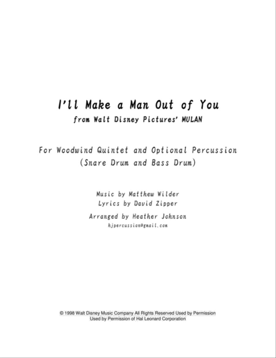 I'll Make A Man Out Of You Woodwind Quintet scores gallery preview page 1