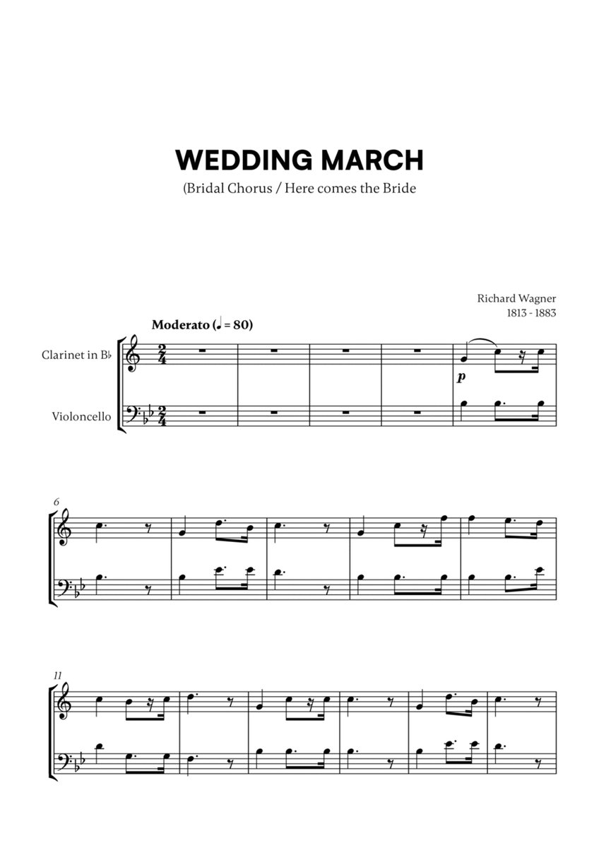 Richard Wagner - Wedding March (Here comes the Bride) (for Clarinet and Cello) image number null