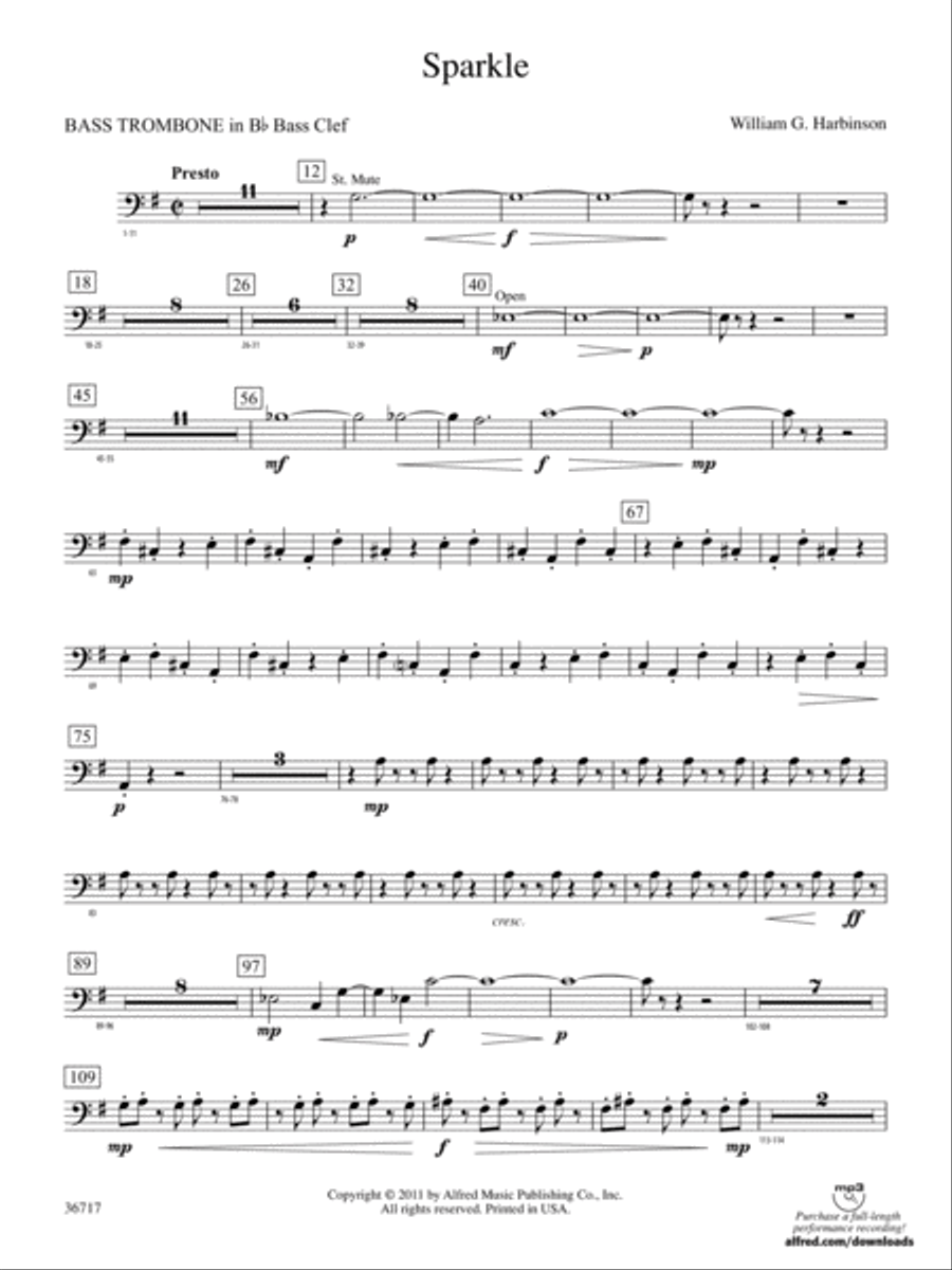 Sparkle: (World Part) 3rd B-flat Trombone B.C. Concert Band scores gallery preview page 1