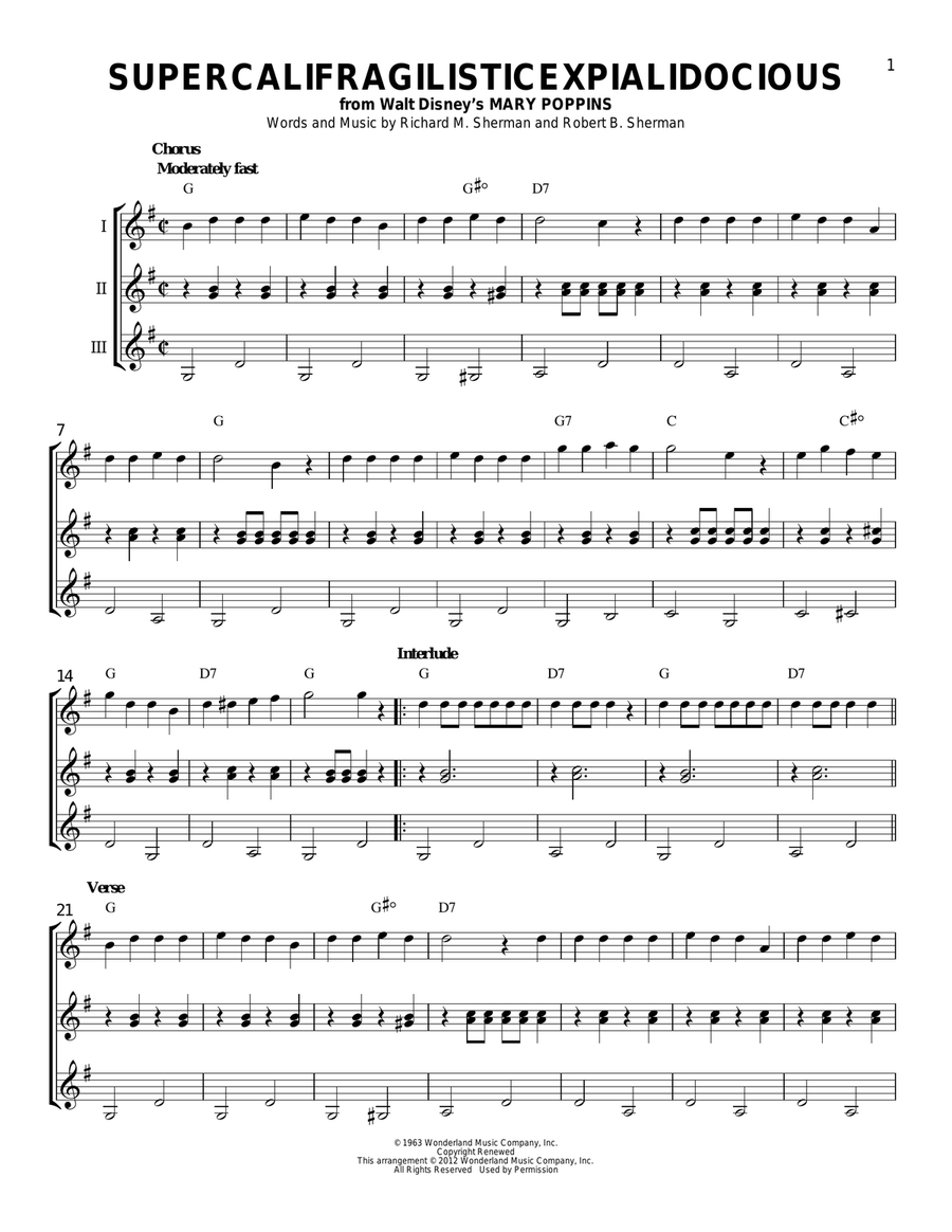 Supercalifragilisticexpialidocious (from Mary Poppins) Guitar Ensemble scores gallery preview page 1