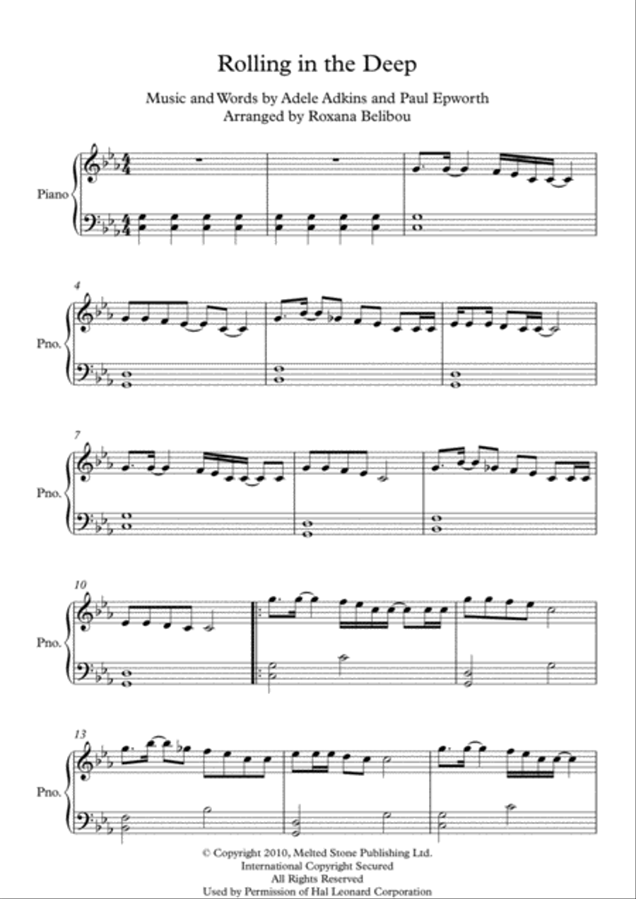 Rolling In The Deep Easy Piano scores gallery preview page 1