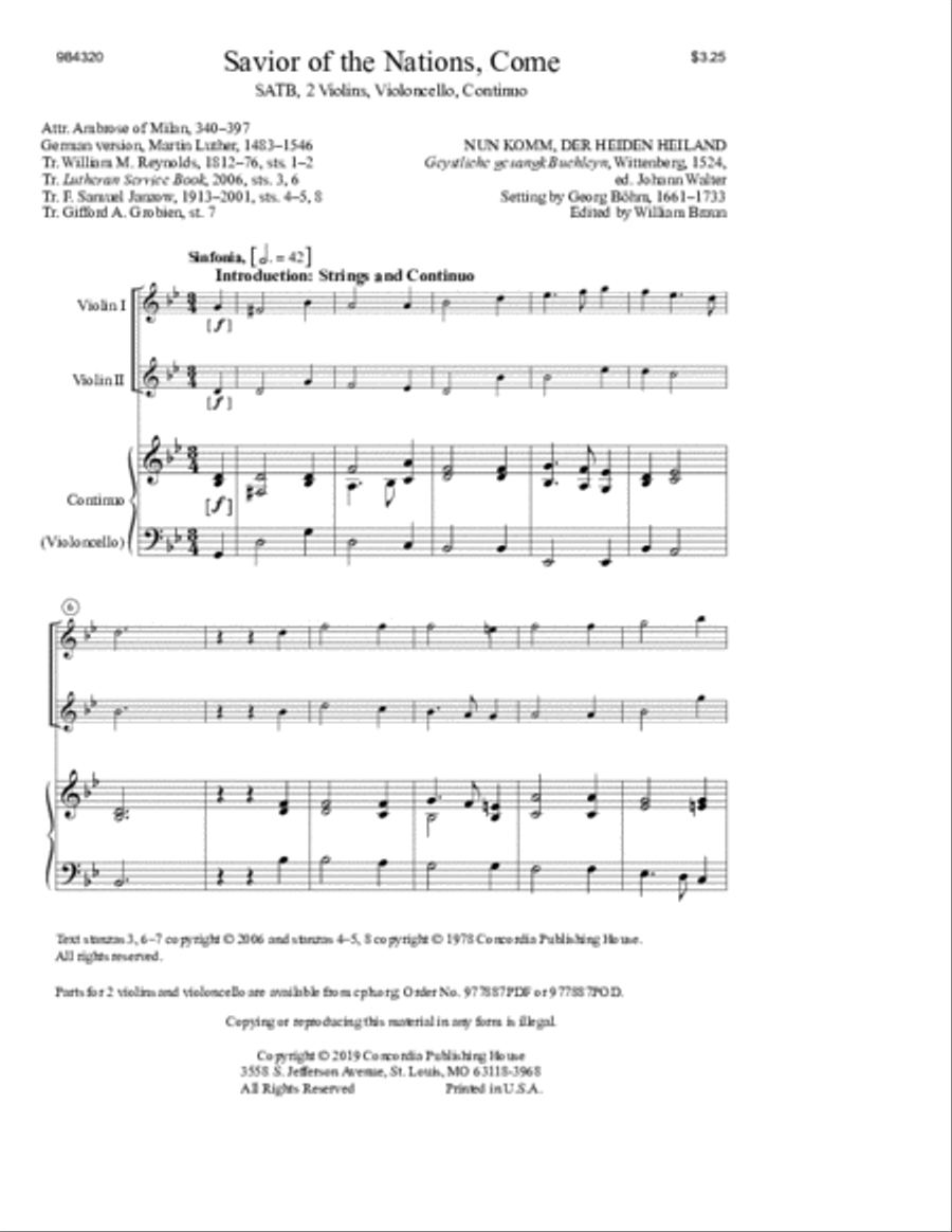 Savior of the Nations, Come (Boehm) 4-Part scores gallery preview page 2