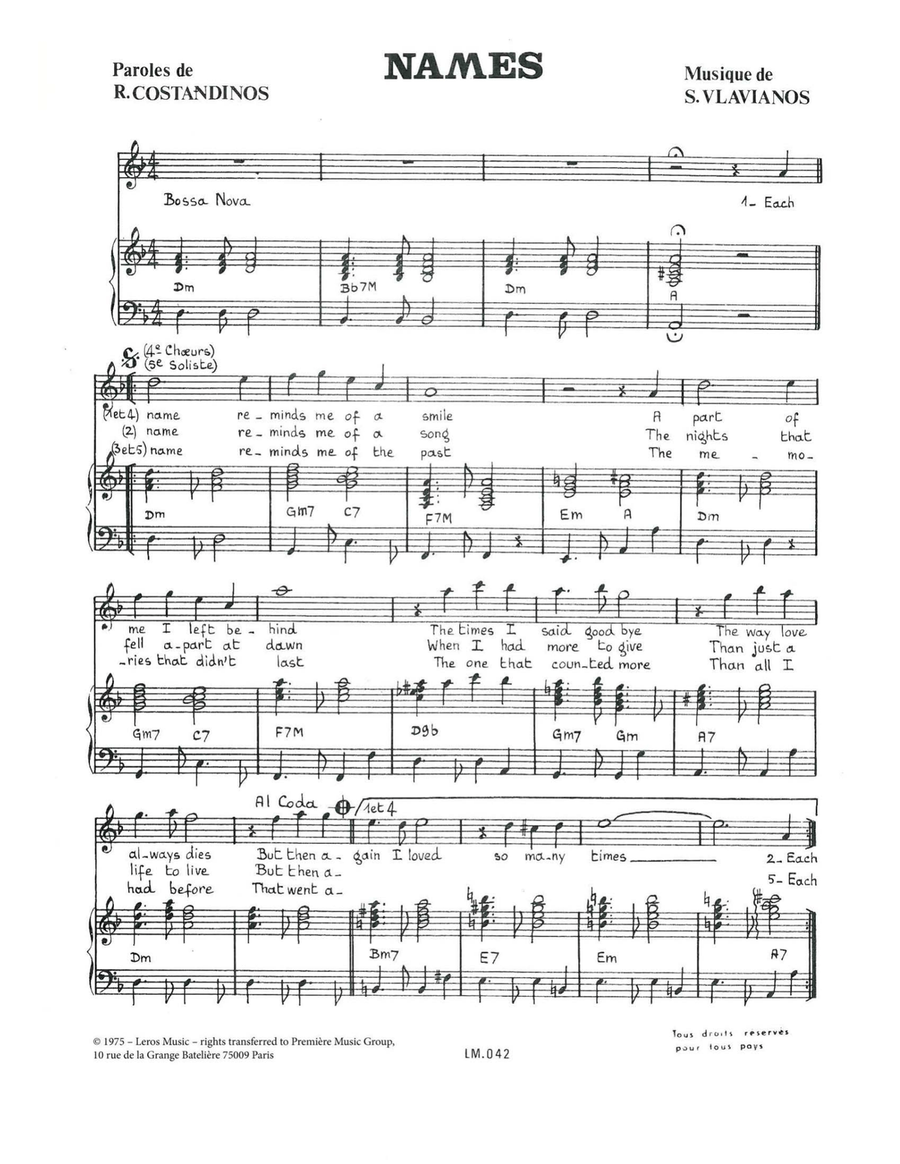 Names Piano, Vocal scores gallery preview page 1