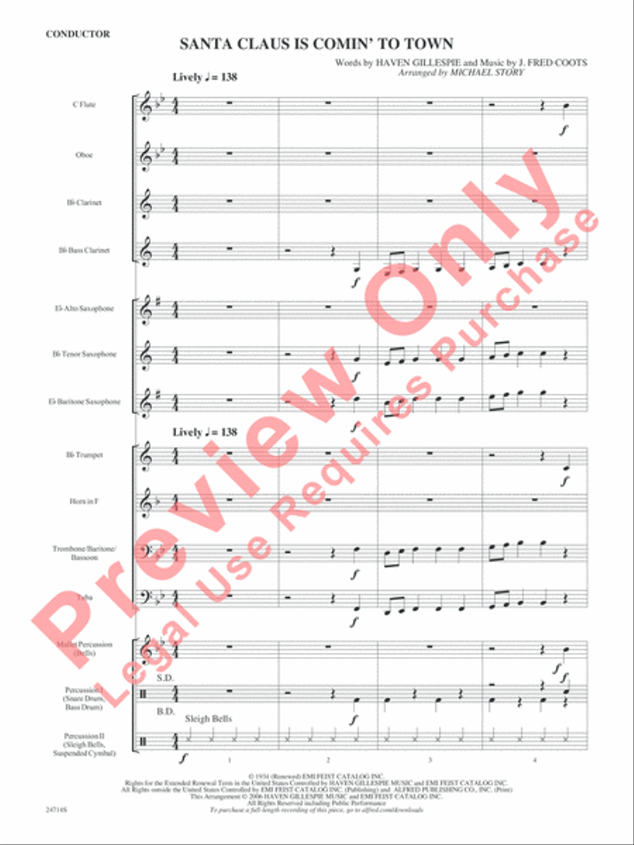 Santa Claus Is Comin' to Town Concert Band scores gallery preview page 3