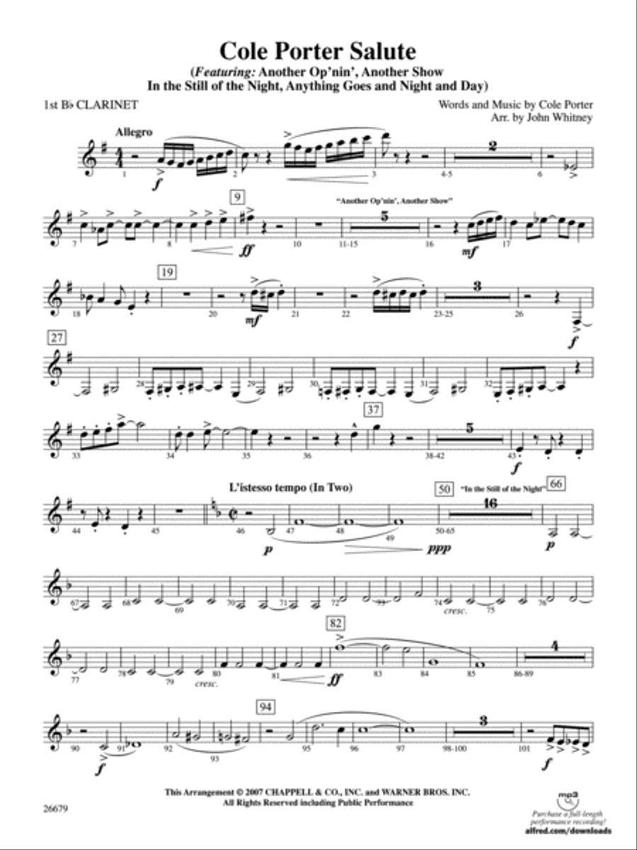 Cole Porter Salute: 1st B-flat Clarinet Full Orchestra scores gallery preview page 1