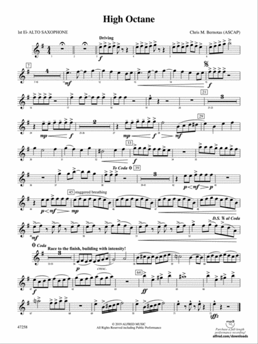 High Octane: E-flat Alto Saxophone Concert Band scores gallery preview page 1