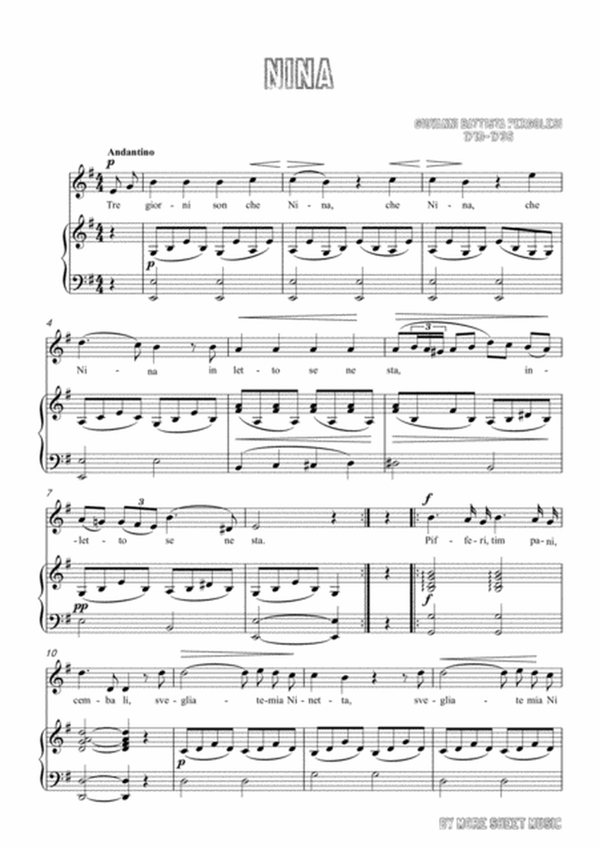 Pergolesi-Nina in e minor,for Voice and Piano image number null