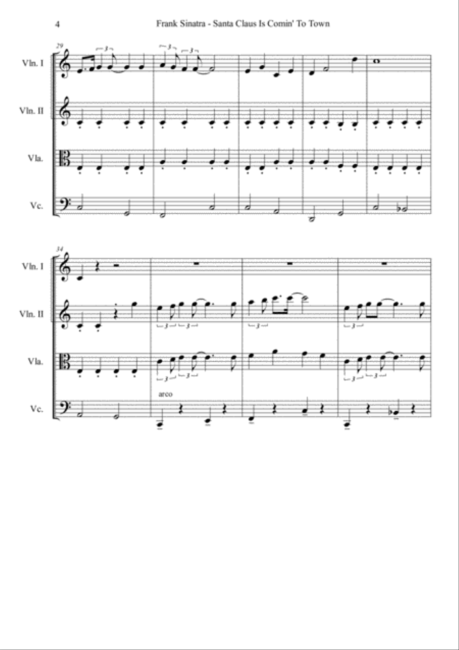 Santa Claus Is Comin' To Town Santa Claus Is Comin' To Town String Quartet scores gallery preview page 5