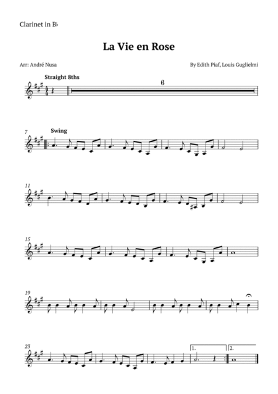 La Vie En Rose B-Flat Clarinet scores gallery preview page 3