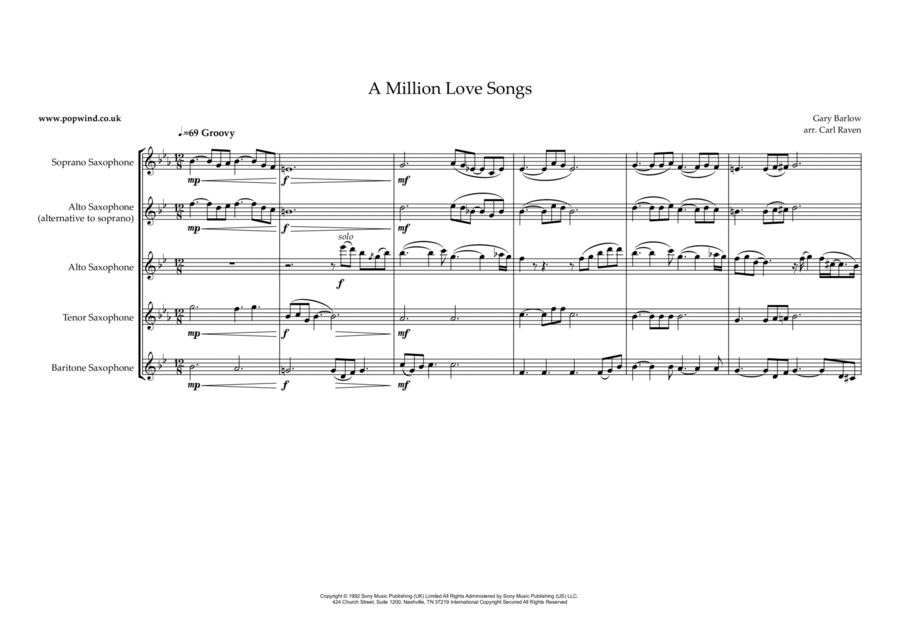 A Million Love Songs Saxophone Quartet scores gallery preview page 1