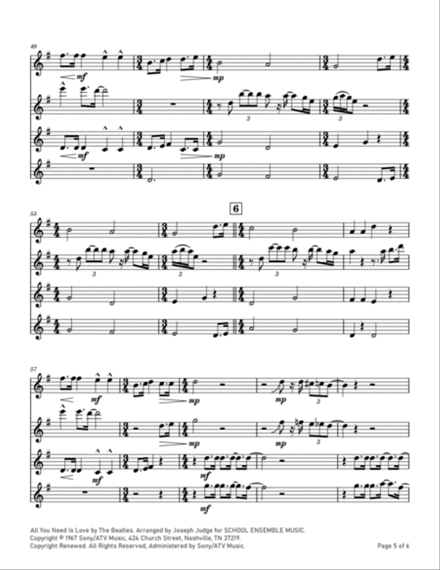 All You Need Is Love All You Need Is Love Clarinet Quartet scores gallery preview page 5