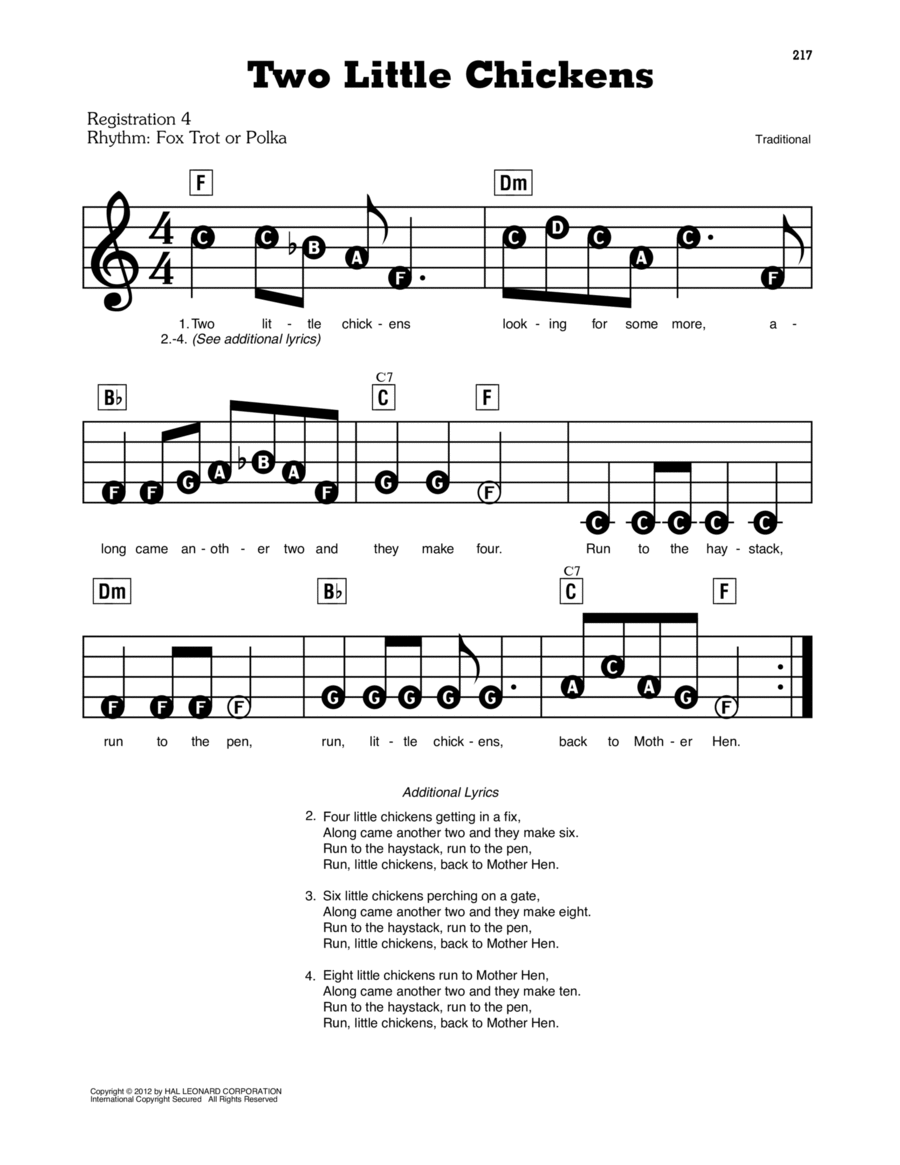 Two Little Dickie Birds Electronic Keyboard scores gallery preview page 1