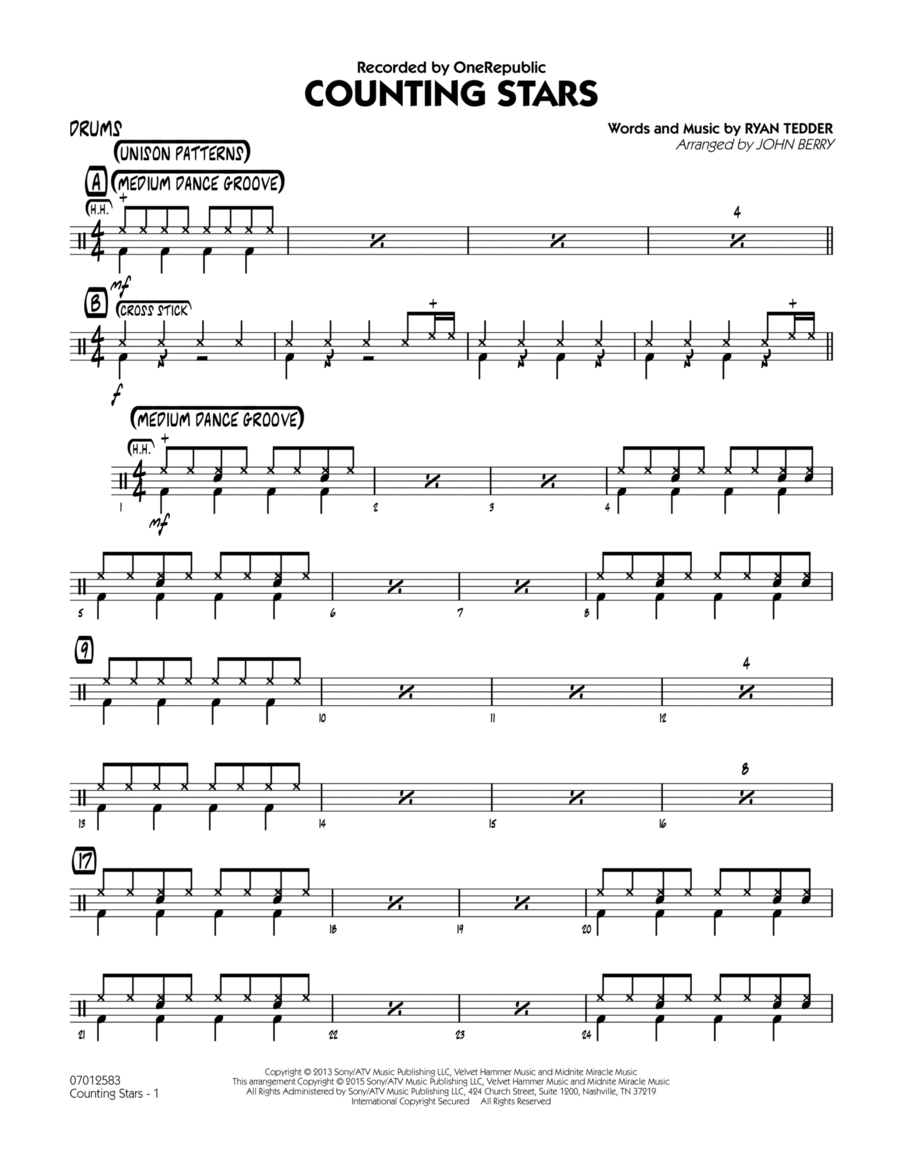 Counting Stars - Drums Drums scores gallery preview page 1