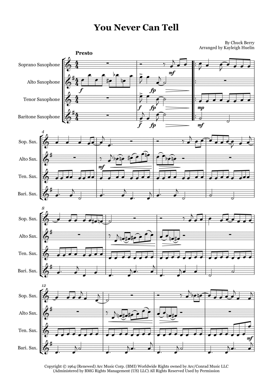 You Never Can Tell Saxophone Quartet scores gallery preview page 1
