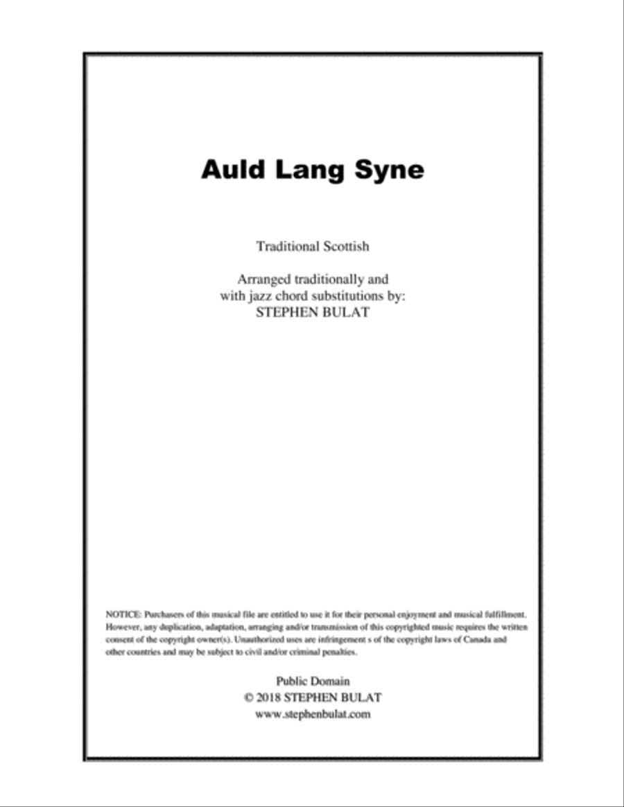 Auld Lang Syne - Lead sheet arranged in traditional and jazz style (key of F)