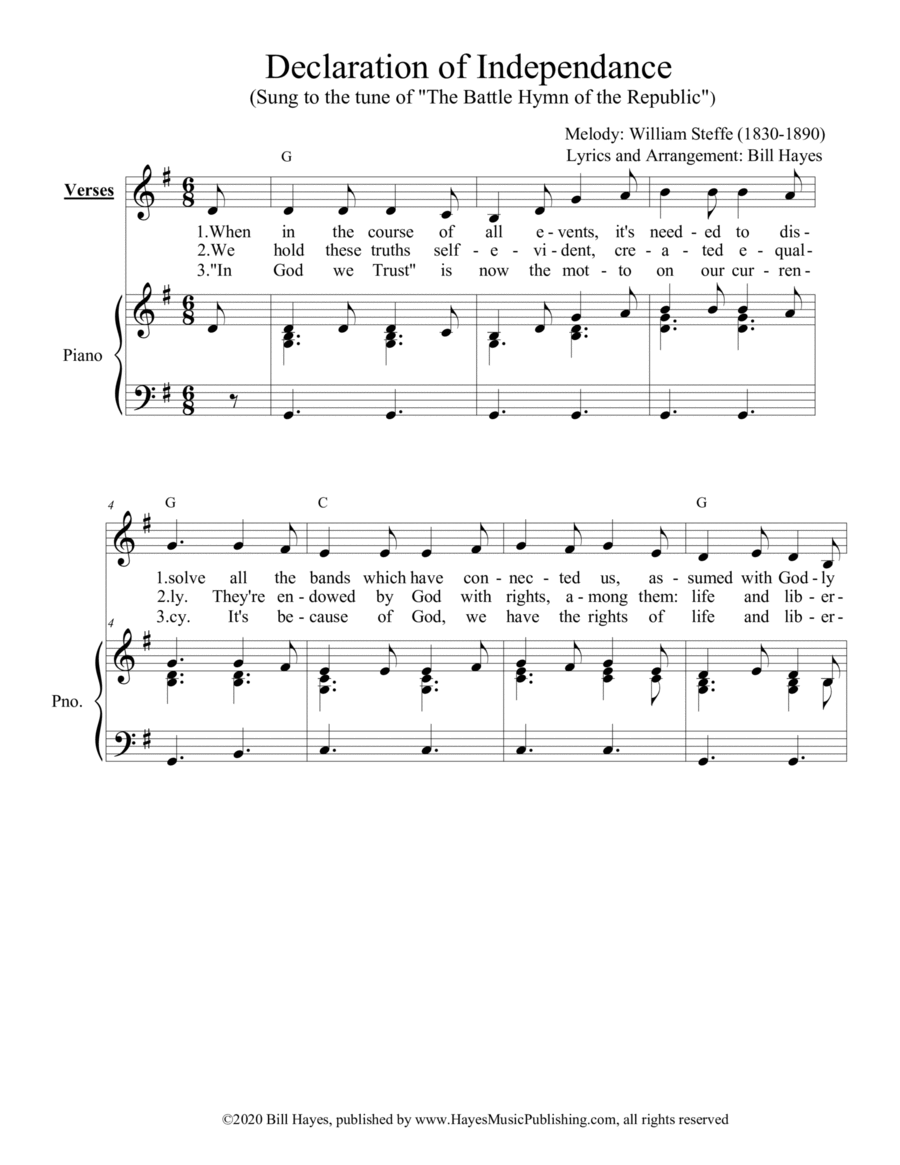 Declaration of Independance - piano/vocal Voice scores gallery preview page 1