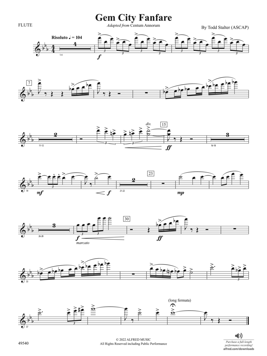 Gem City Fanfare: Flute Concert Band scores gallery preview page 1