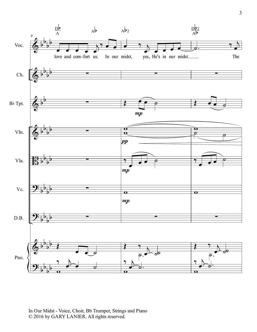 Gary Lanier: IN OUR MIDST (Worship - For Voice, Choir, Bb Trumpet, String Orchestra and Piano with P Choir scores gallery preview page 4